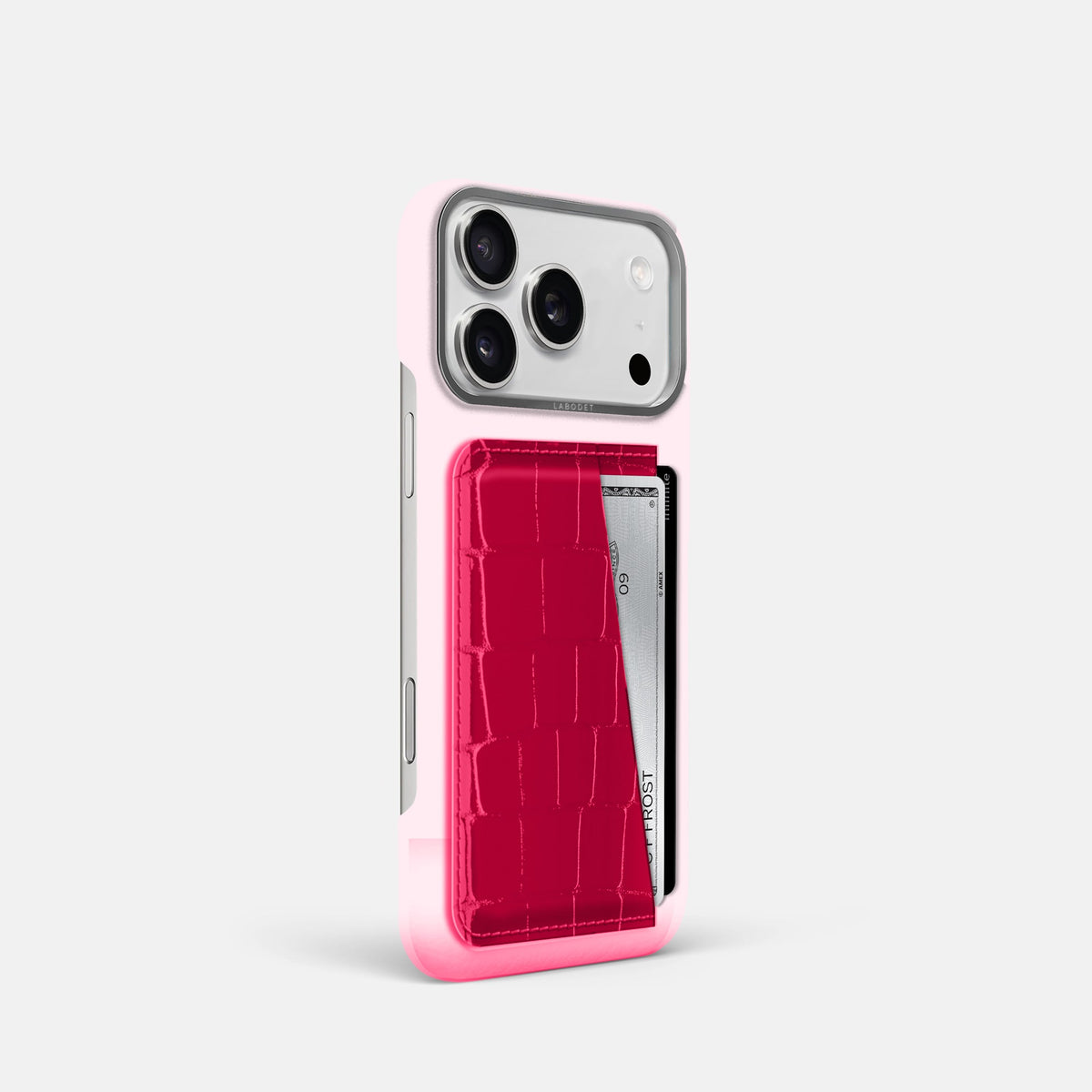 Double Card Case For iPhone 18 Pro In Shiny Alligator -2 | Pink-Panther-Steel