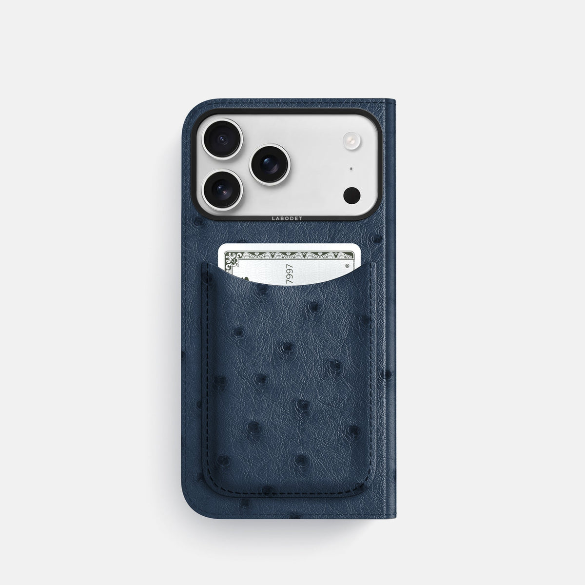Folio Case with Card For iPhone 18 Pro In Ostrich -3 | Navy-Blue-Black