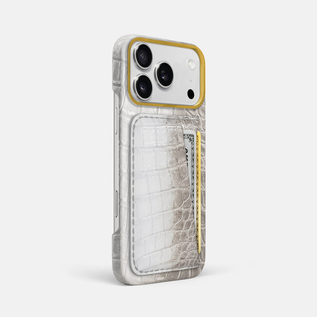 Double Card Case For iPhone 18 Pro Max In Himalayan Crocodile -2 | Grey-Gold