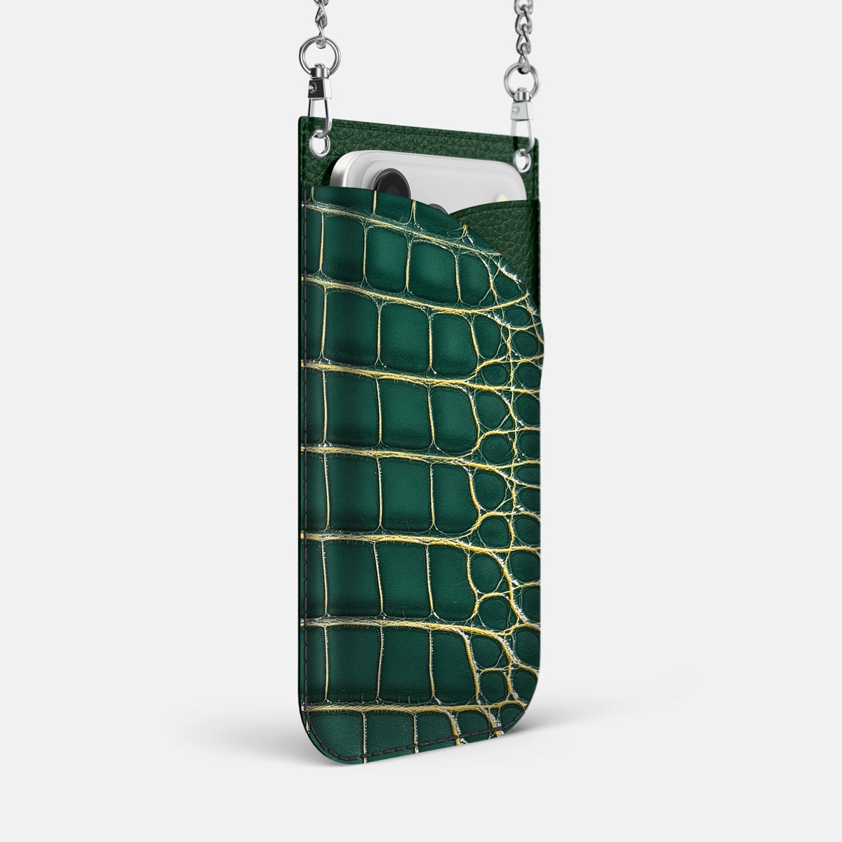 Crossbody Bag For iPhone 18 Pro Max In Patina Alligator -2 | Cambridge-Steel