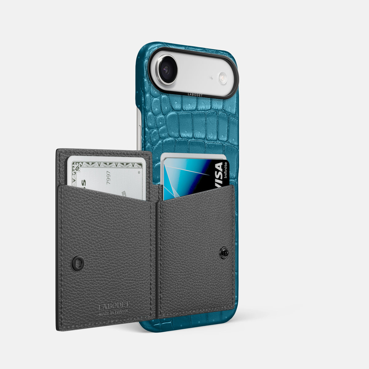 Bi-Fold Case For iPhone 17 Air In Porosus Crocodile -2 | Turquoise-Black