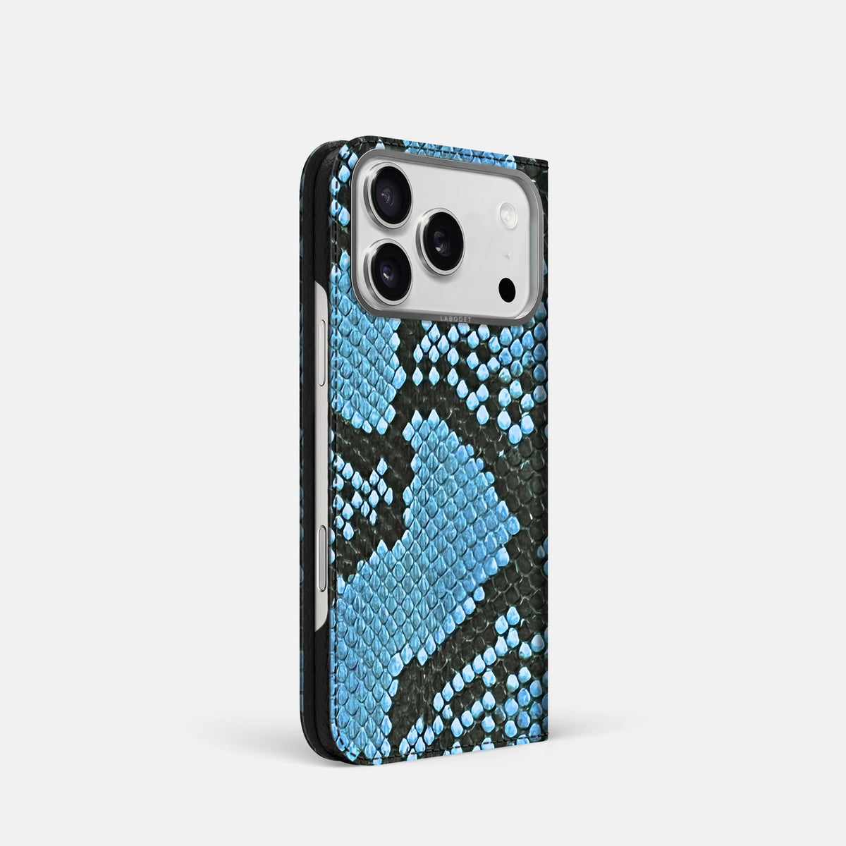 Folio Case For iPhone 18 Pro In Deluxe Python -1 | Pacific-Blue-Steel
