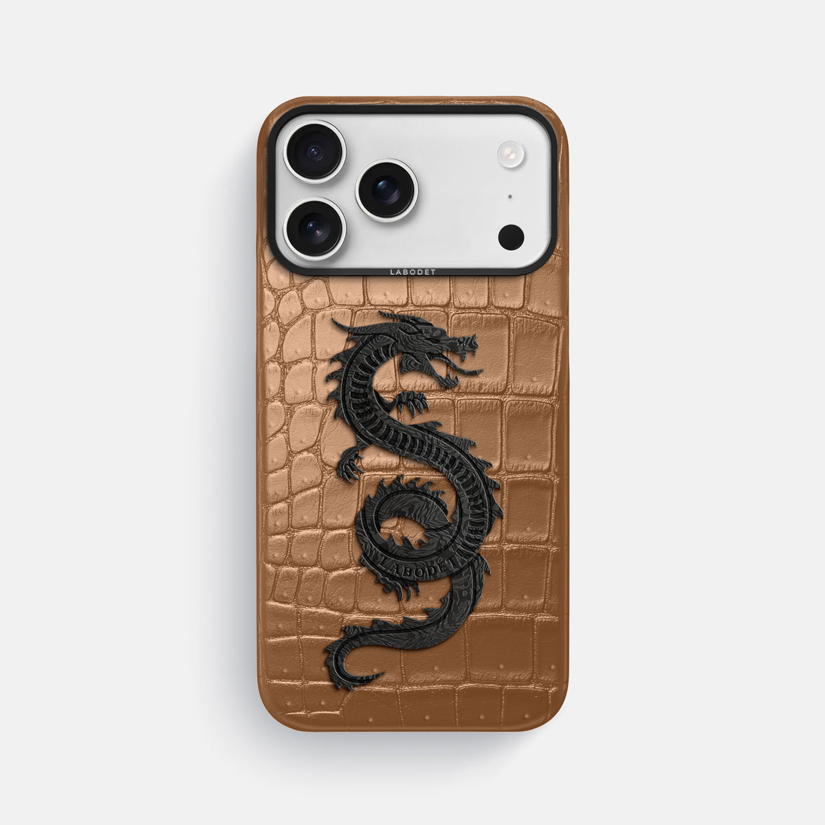 Classic Case With Carbon Dragon For iPhone 17 Pro Max In Porosus Crocodile -1 | Milk-Chocolate-Black