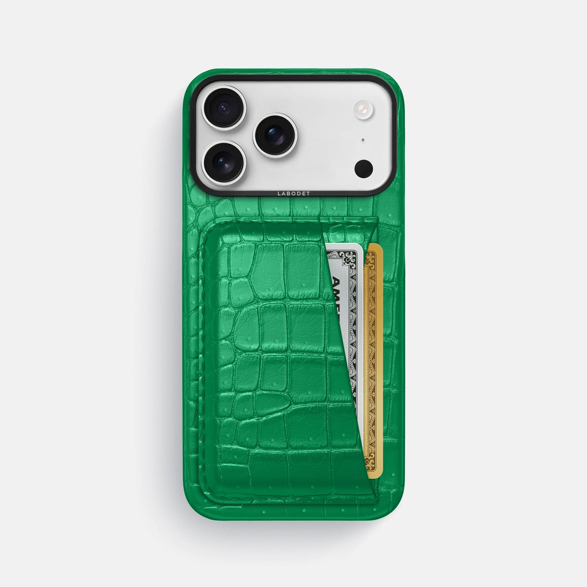 Double Card Case For iPhone 18 Pro Max In Porosus Crocodile -1 | Cactus-Green-Black