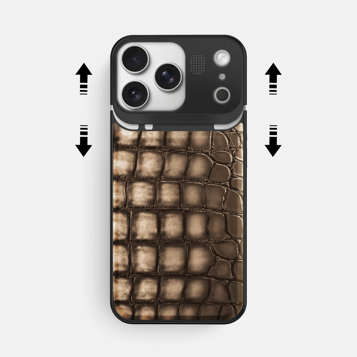 Metal Case For iPhone 17 Pro Max In Patina Alligator -2 | Etoupe-Black
