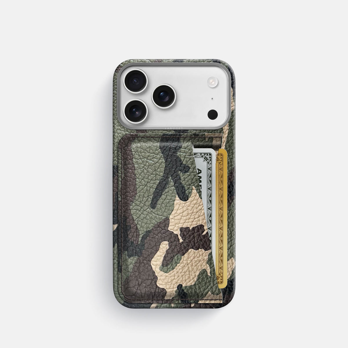 Double Card Case For iPhone 18 Pro In Calf -1 | Camouflage-Steel