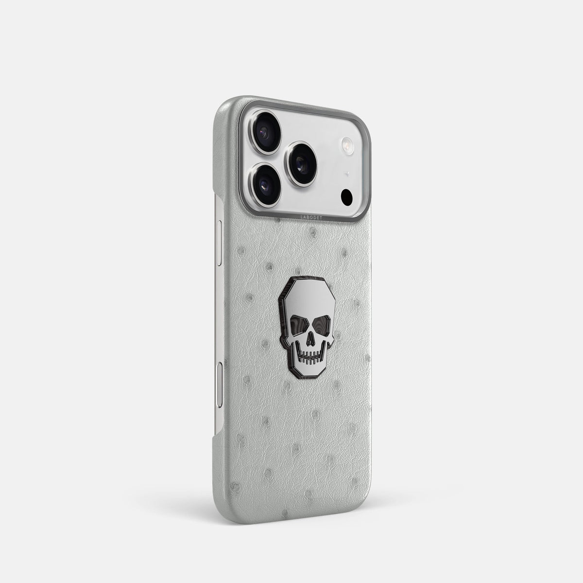 Classic Case With Titanium Skull For iPhone 18 Pro In Ostrich -2 | White-Steel