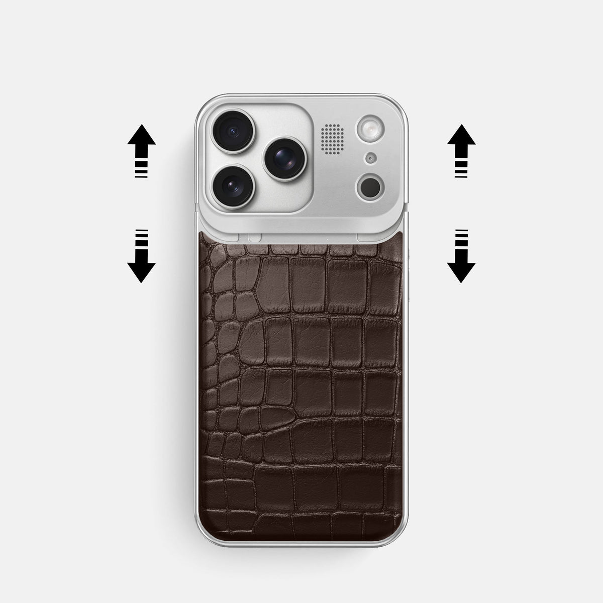 Metal Case For iPhone 18 Pro In Alligator -2 | Dark-Brown-Steel