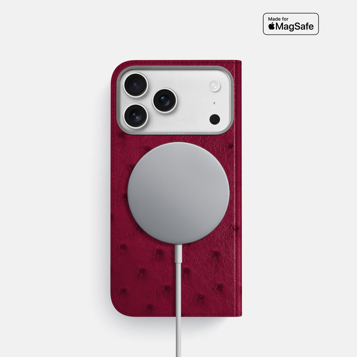Folio Case For iPhone 18 Pro In Ostrich -3 | Bordeaux-Steel
