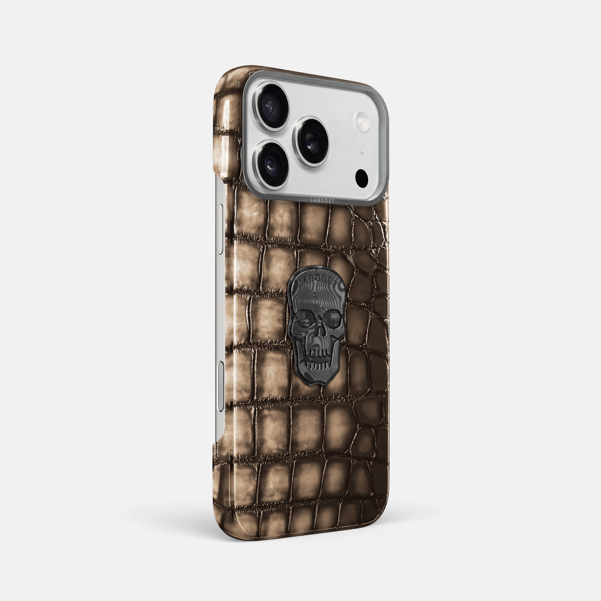 Classic Case With Carbon Skull For iPhone 17 Pro Max In Patina Alligator -2 | Etoupe-Steel