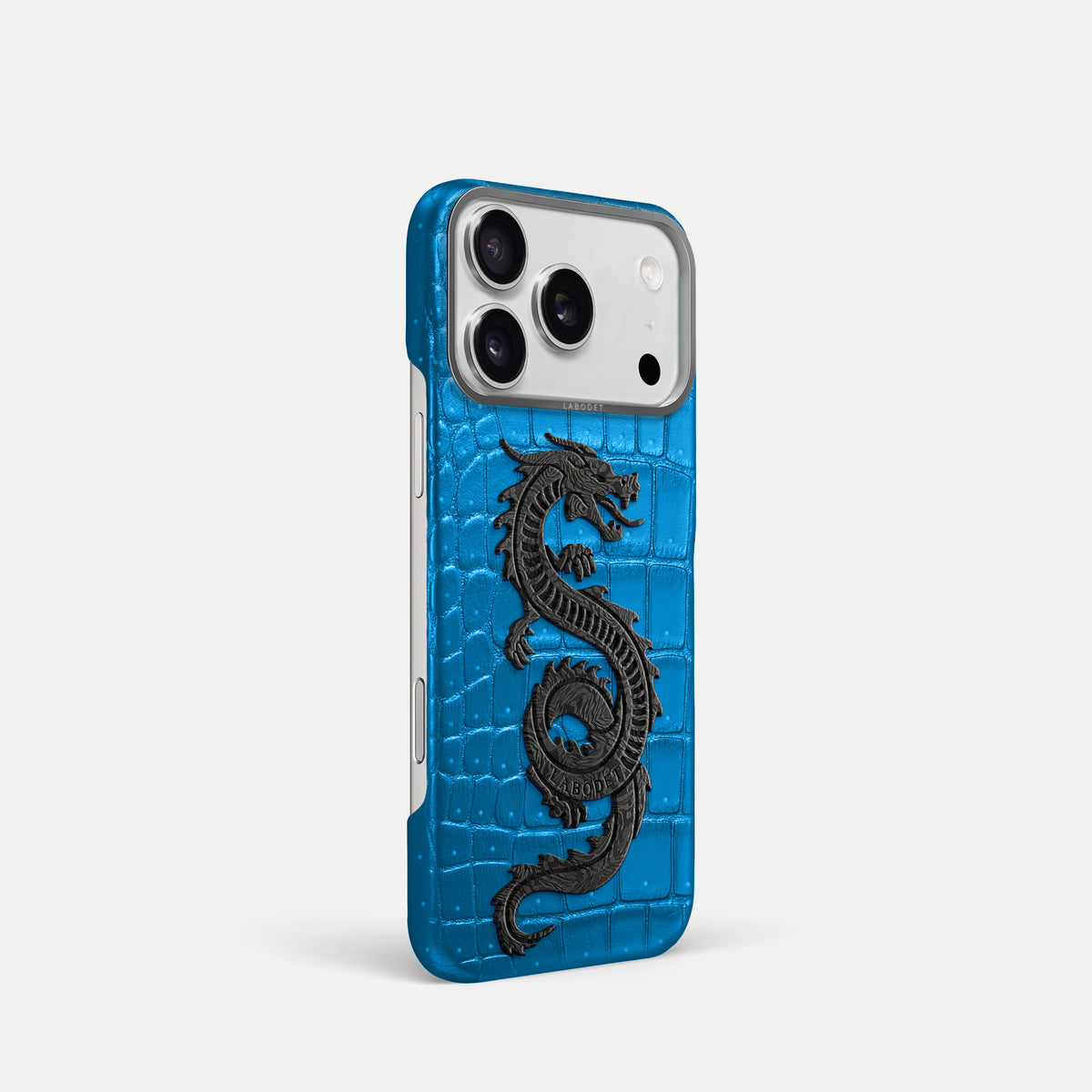 Classic Case With Carbon Dragon For iPhone 17 Pro In Porosus Crocodile -2 | Blue-Lagoon-Steel