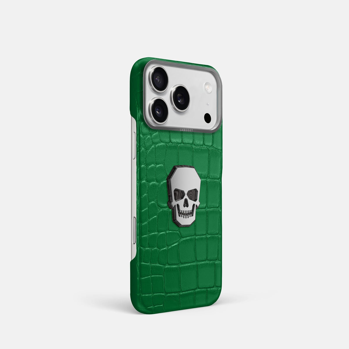 Classic Case With Titanium Skull For iPhone 18 Pro In Alligator -2 | Forest-Green-Steel