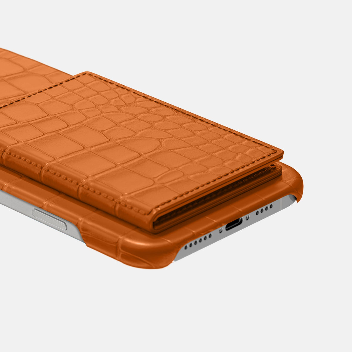 Bi-Fold Case For iPhone 18 Pro In Alligator -4 | Orange-Black