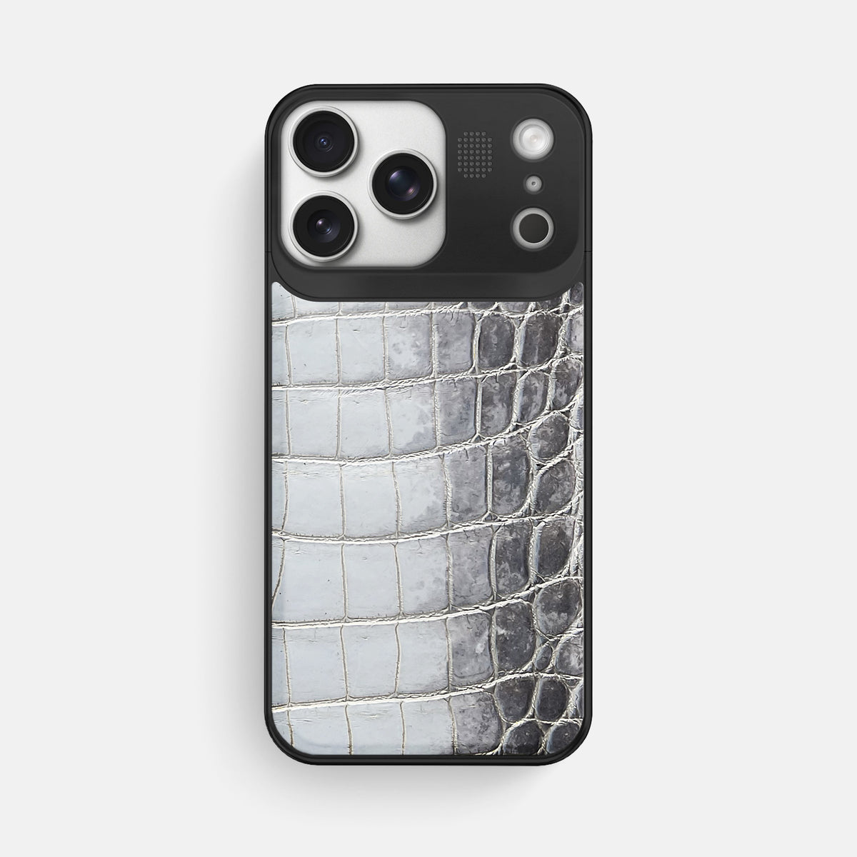 Metal Case For iPhone 17 Pro Max In Himalayan Crocodile -1 | Silver-Black