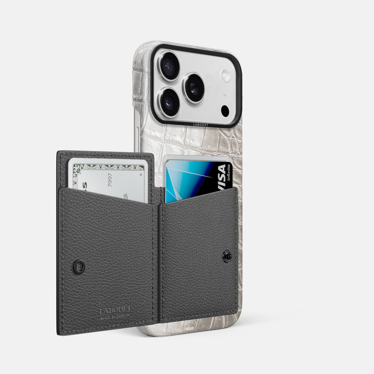 Bi-Fold Case For iPhone 18 Pro Max In Himalayan Crocodile -2 | Grey-Black