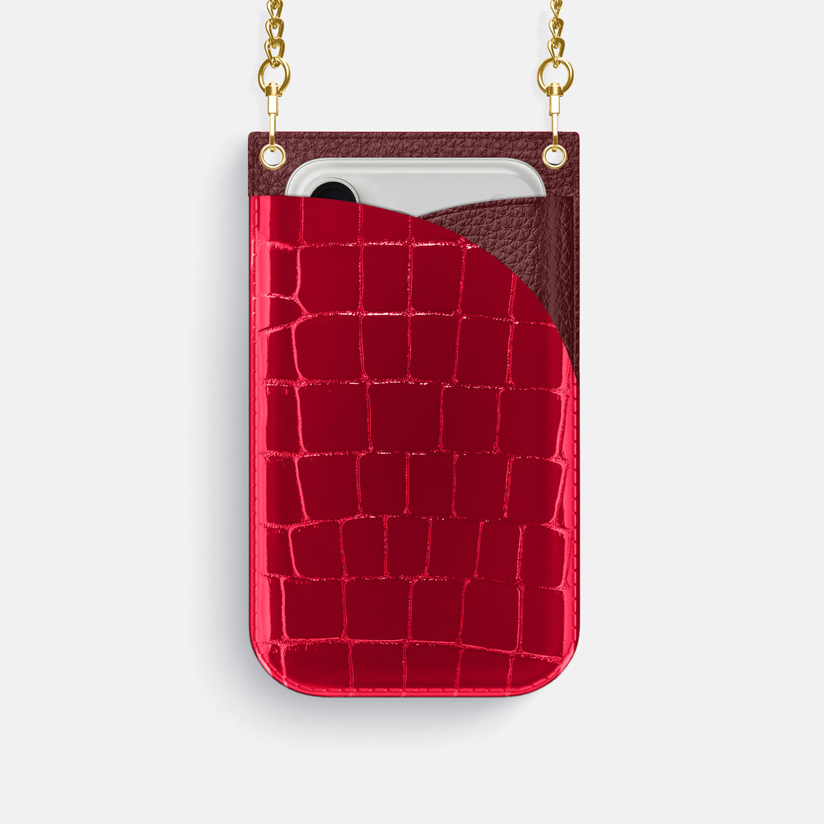 Crossbody Bag For iPhone 17 Pro In Shiny Alligator -1 | Cherry-Gold