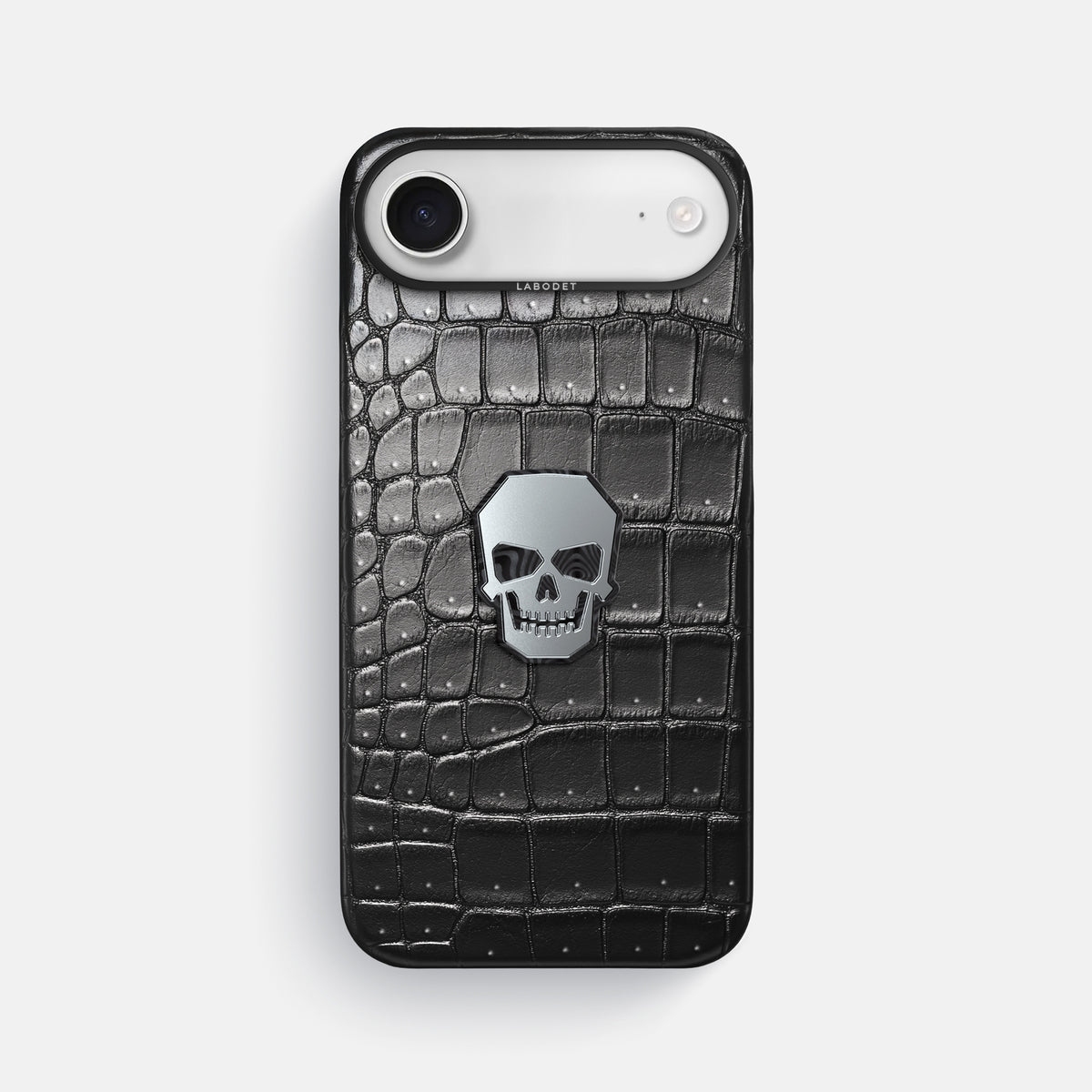 Classic Case With Titanium Skull For iPhone 17 Air In Porosus Crocodile -1 | Shiny-Black-Black
