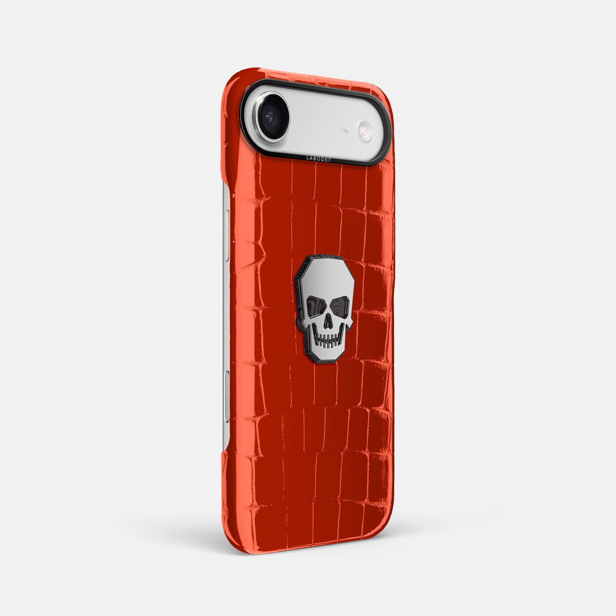 Classic Case With Titanium Skull For iPhone 17 Air In Shiny Alligator -2 | Orange-Black