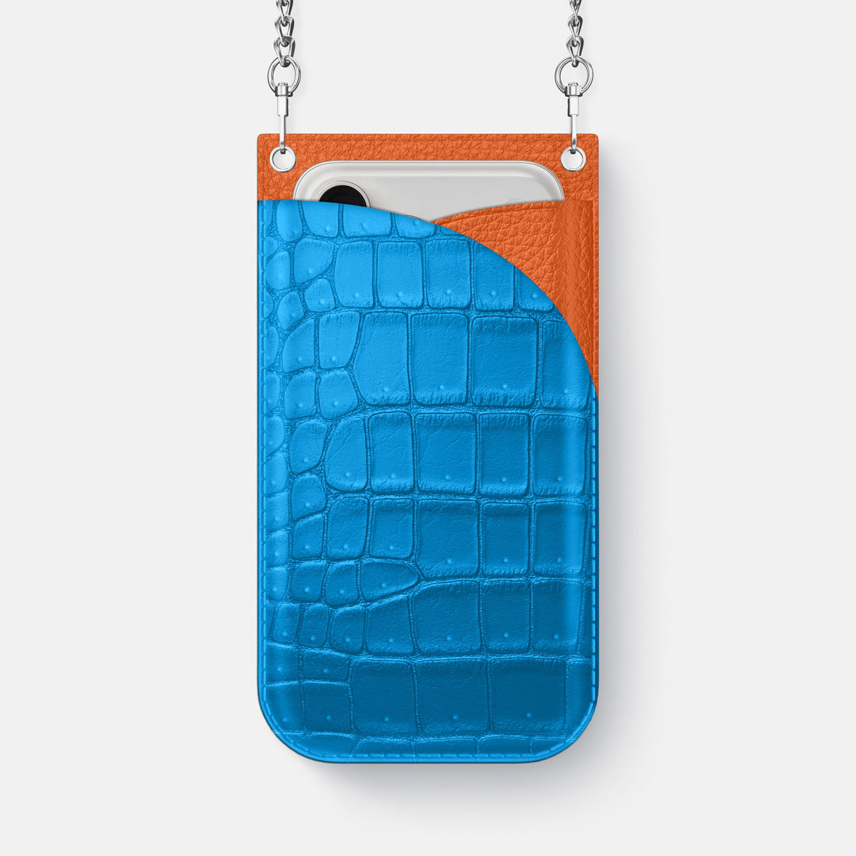 Crossbody Bag For iPhone 18 Pro Max In Porosus Crocodile -1 | Blue-Lagoon-Steel