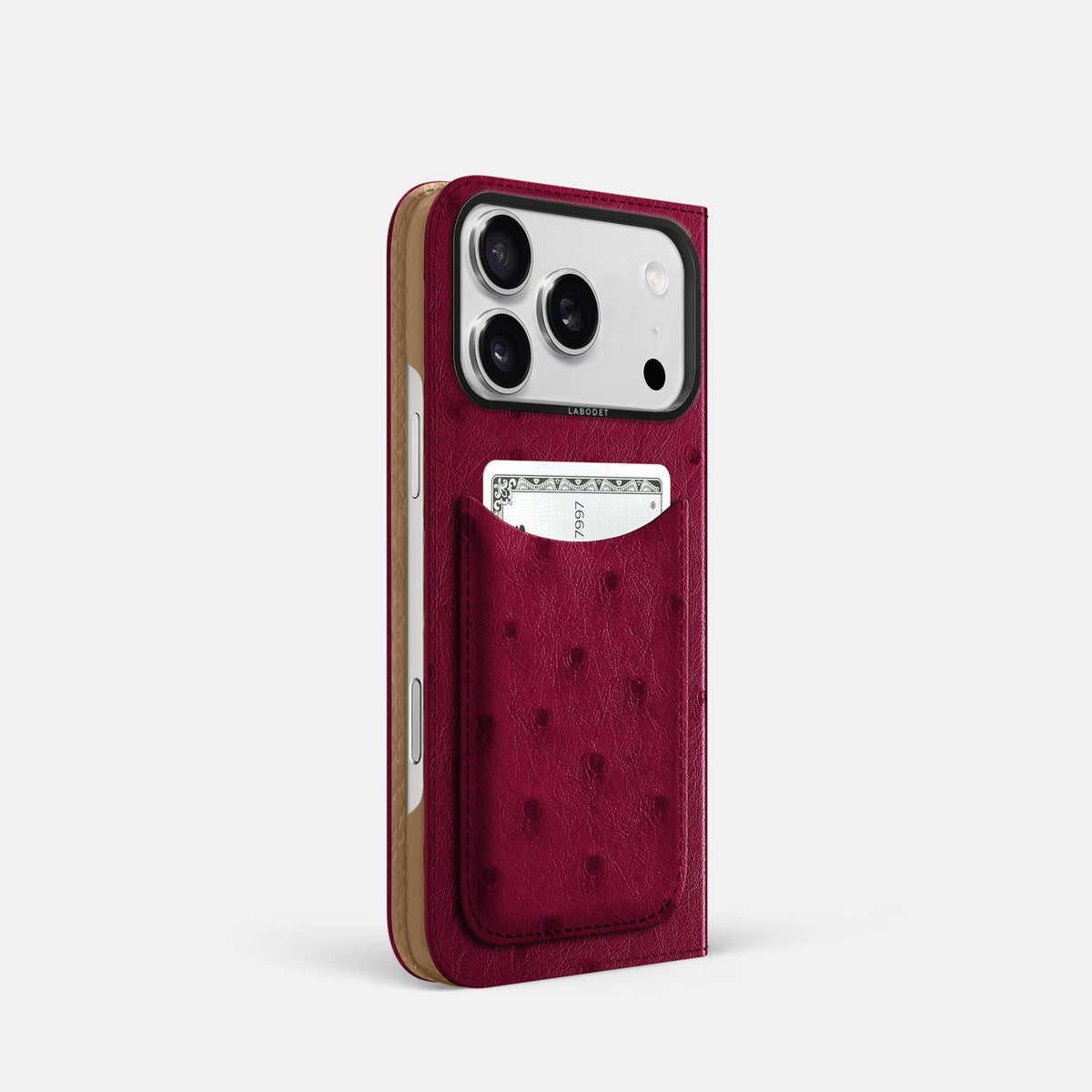Folio Case with Card For iPhone 18 Pro In Ostrich -1 | Bordeaux-Black