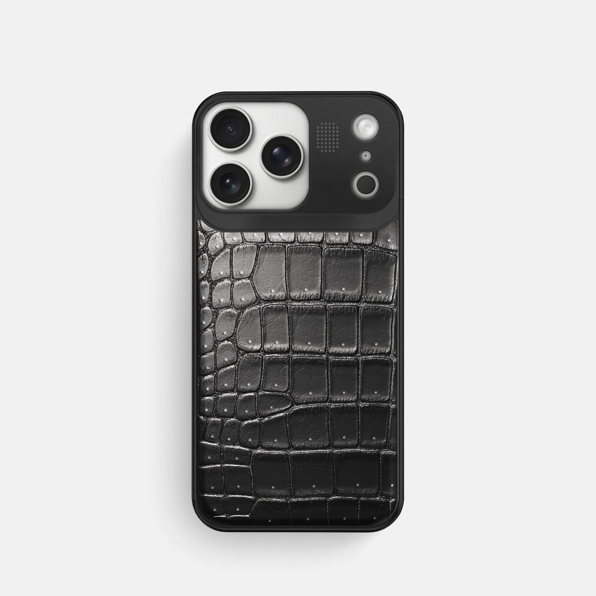 Metal Case For iPhone 17 Pro In Porosus Crocodile -1 | Shiny-Black-Black