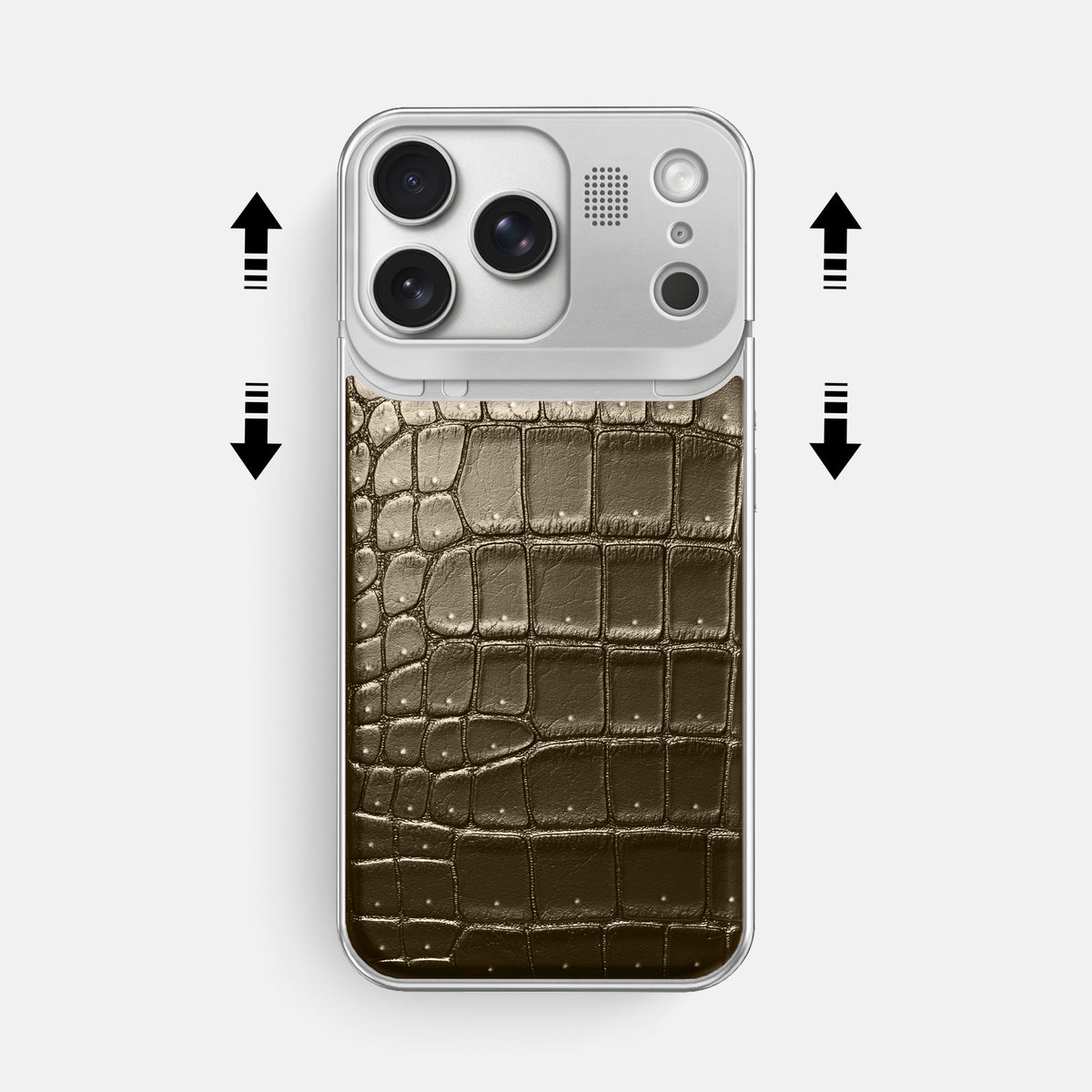Metal Case For iPhone 17 Pro Max In Porosus Crocodile -2 | Bronze-Steel