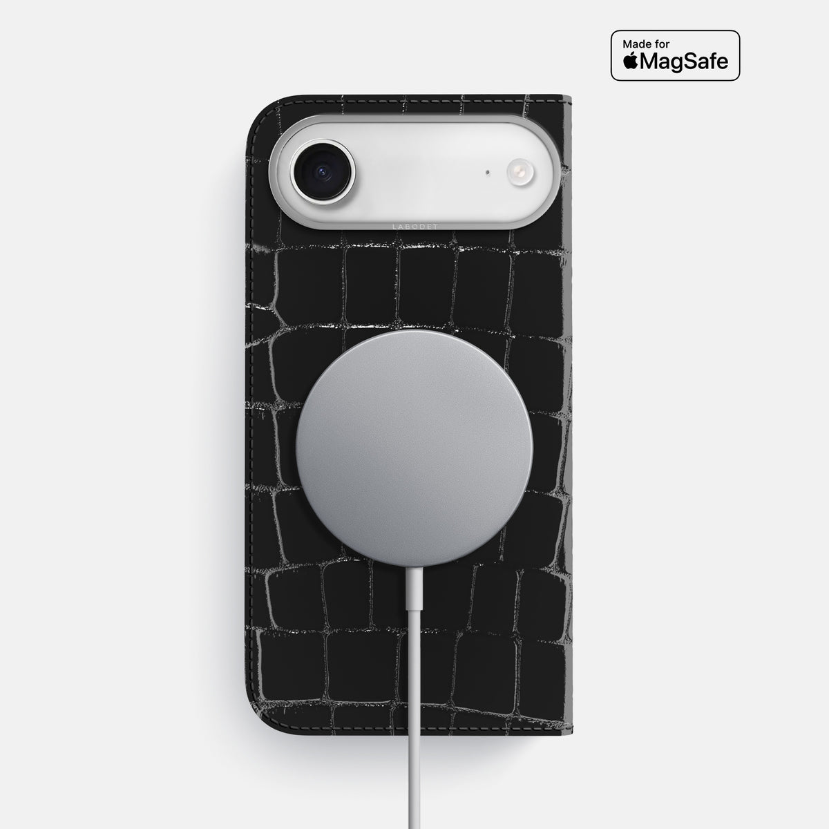 Folio Case For iPhone 17 Air In Shiny Alligator -3 | Black-Steel