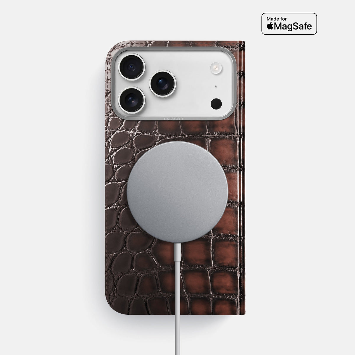 Folio Case For iPhone 18 Pro Max In Patina Alligator -3 | Havana-Brown-Steel
