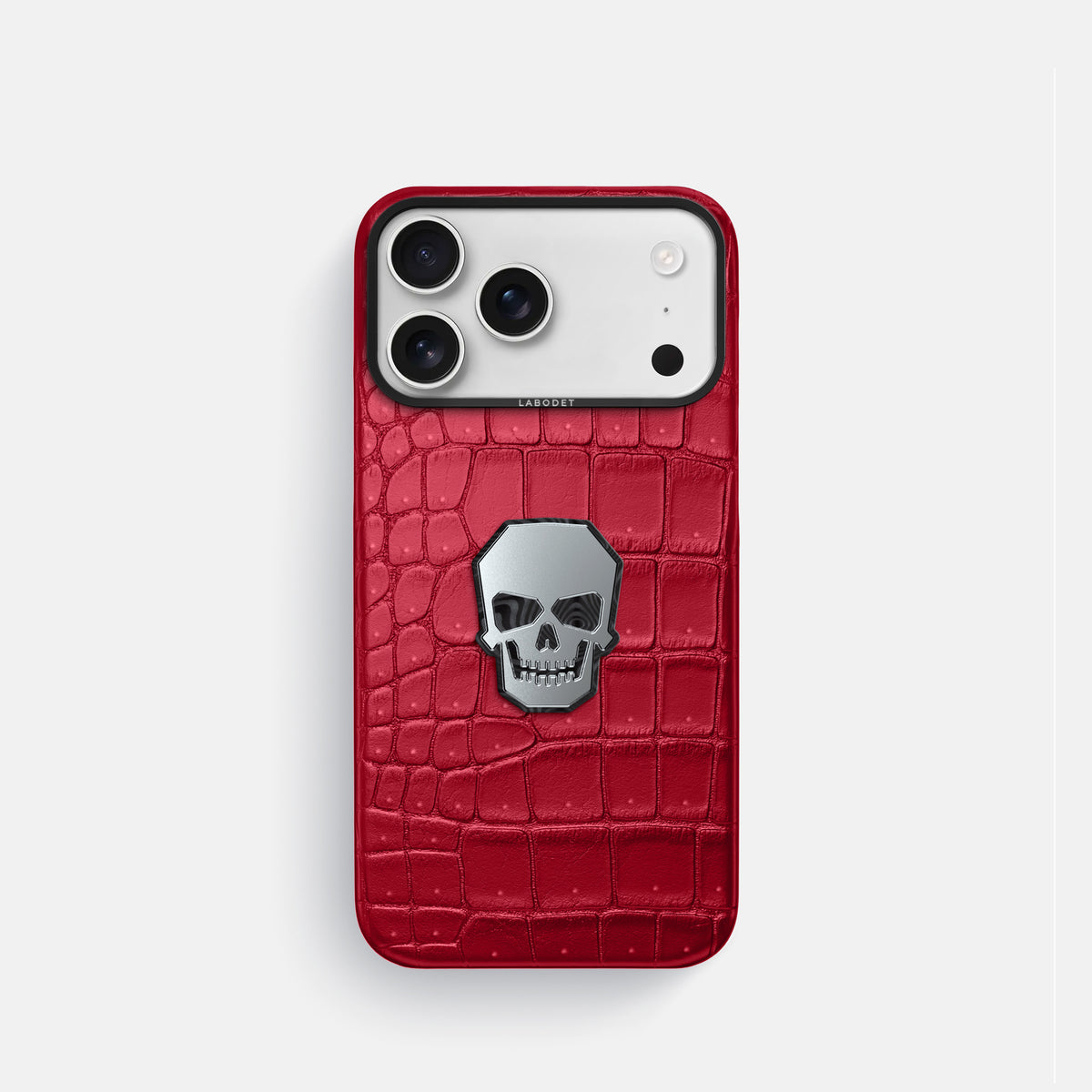 Classic Case With Titanium Skull For iPhone 17 Pro In Porosus Crocodile -1 | Burgundy-Black