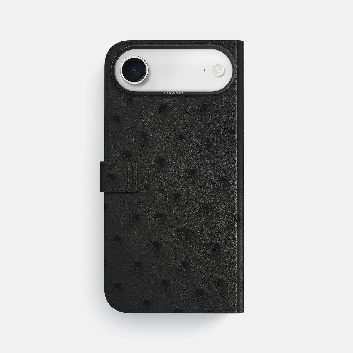 Folio Case with Clasp For iPhone 17 Air In Ostrich -3 | Black-Black