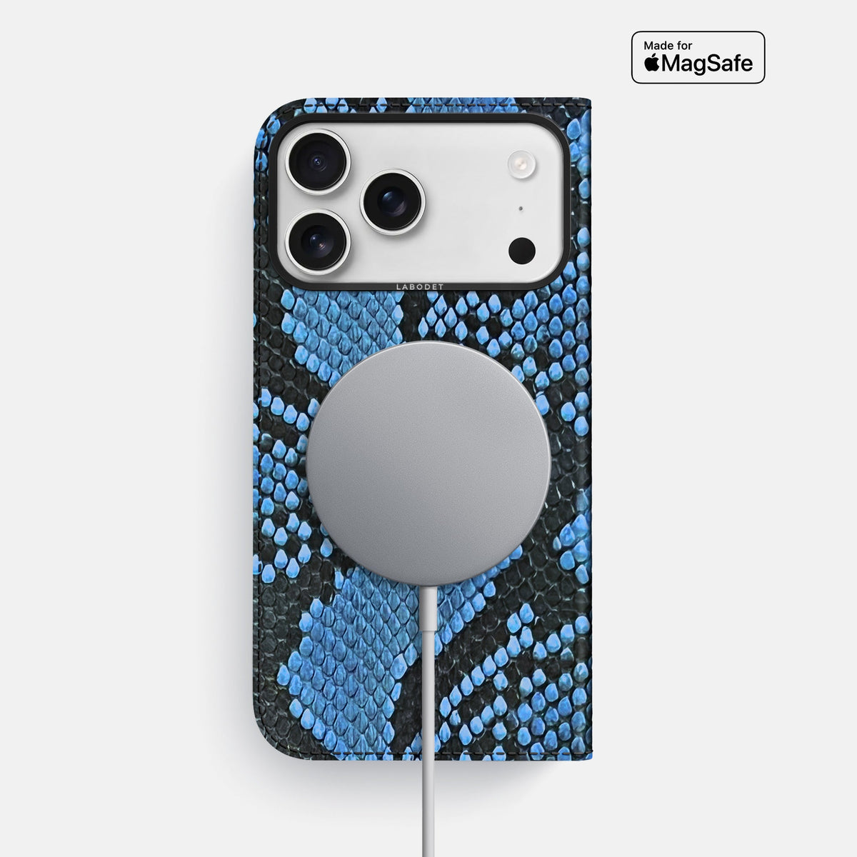 Folio Case For iPhone 18 Pro Max In Deluxe Python -3 | Blue-Jeans-Black