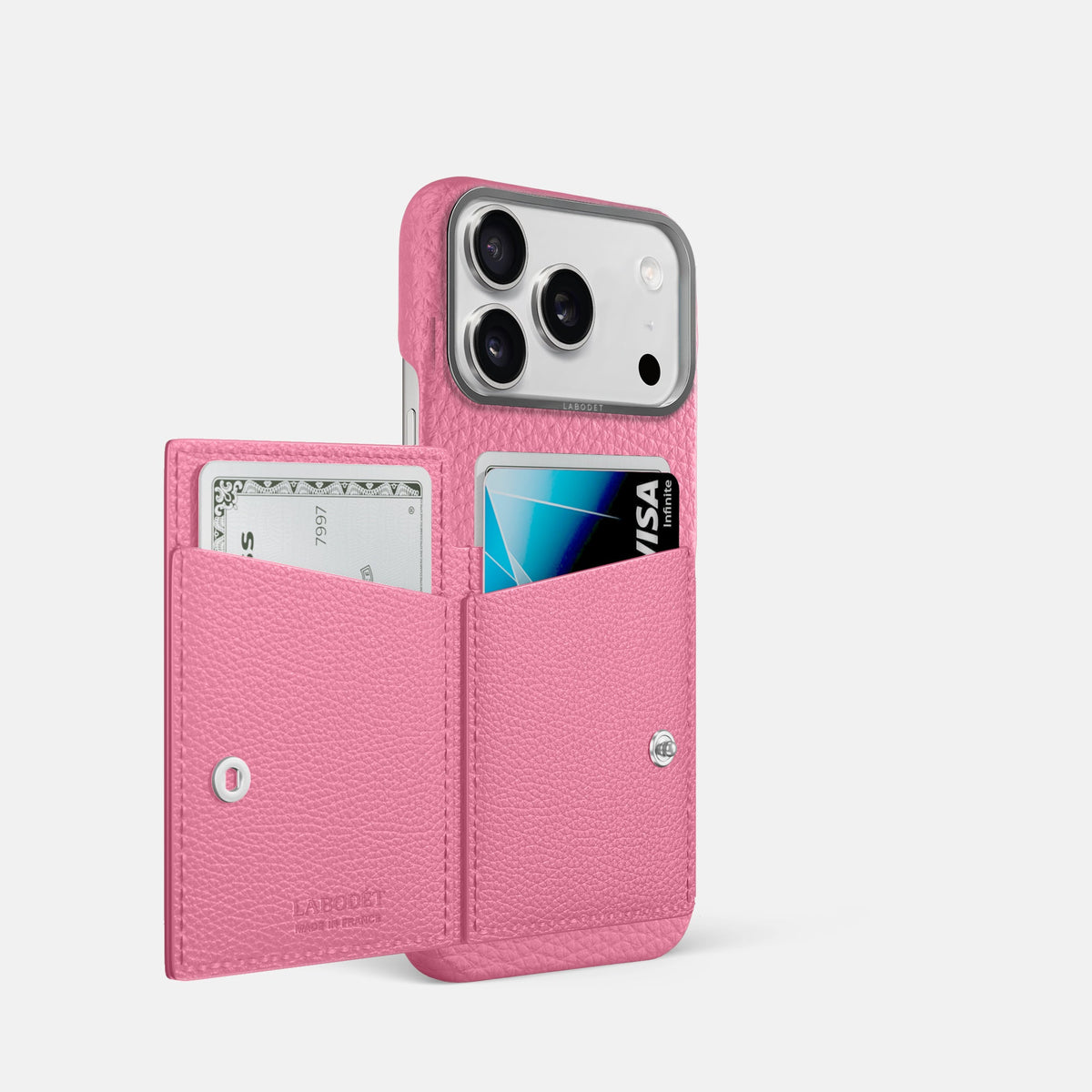 Bi-Fold Case For iPhone 18 Pro In Calf -2 | Pink-Steel