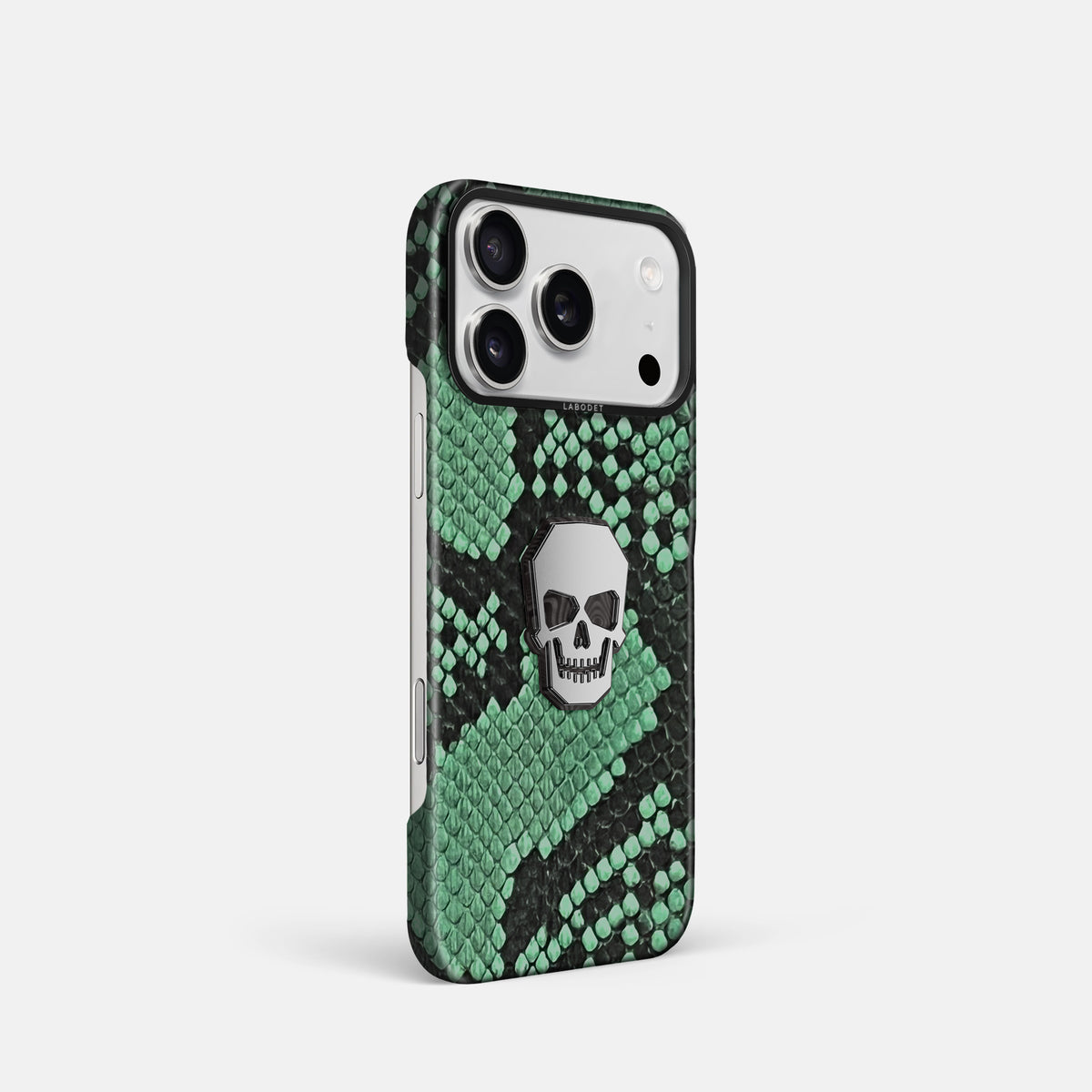 Classic Case With Titanium Skull For iPhone 17 Pro In Deluxe Python -2 | Forest-Green-Black