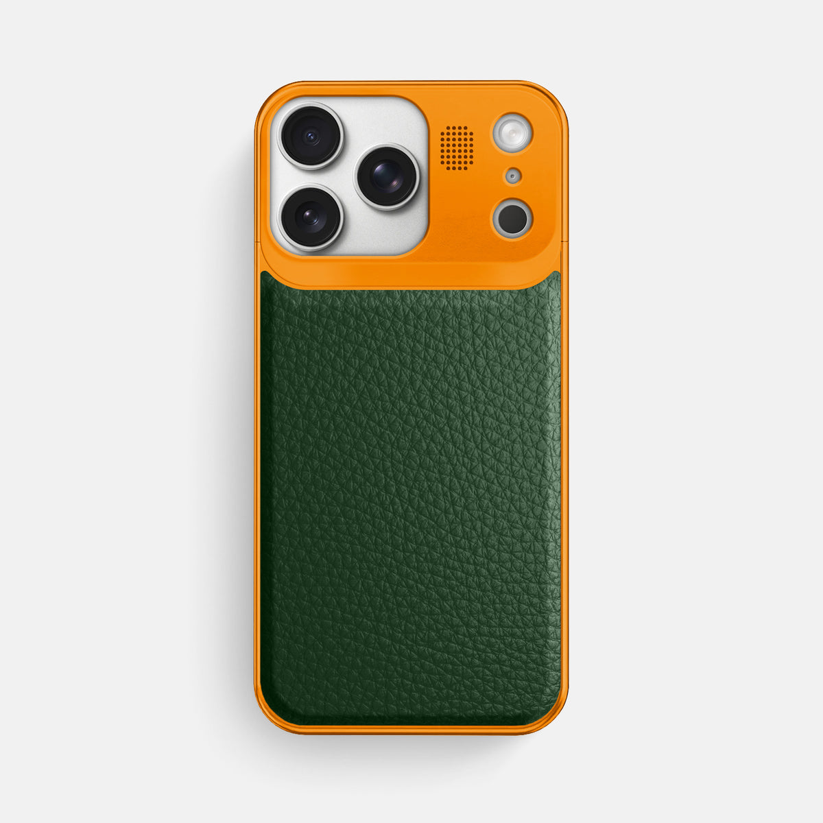Metal Case For iPhone 17 Pro Max In Calf -1 | Dark-Green-Orange