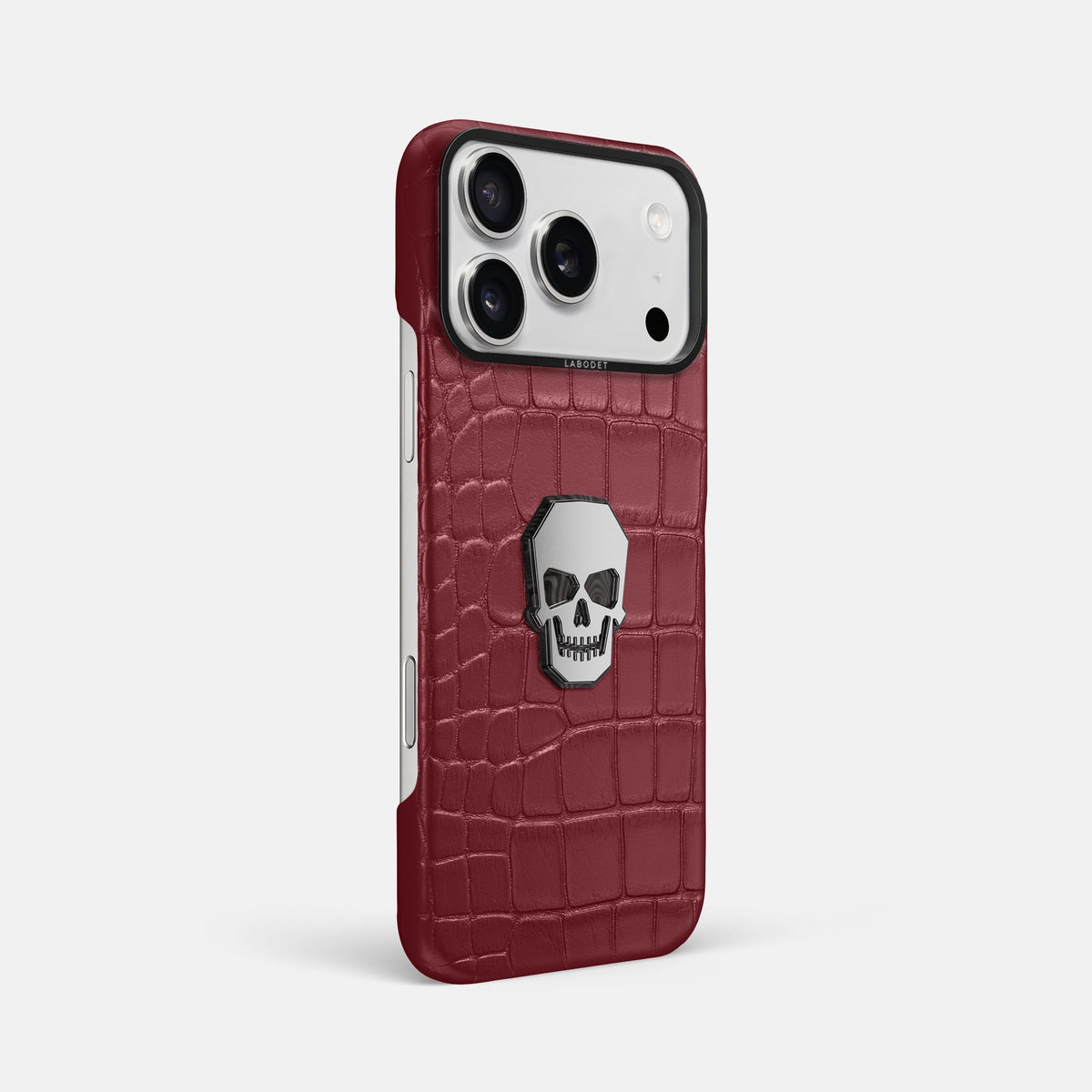 Classic Case With Titanium Skull For iPhone 18 Pro Max In Alligator -2 | Burgundy-Black