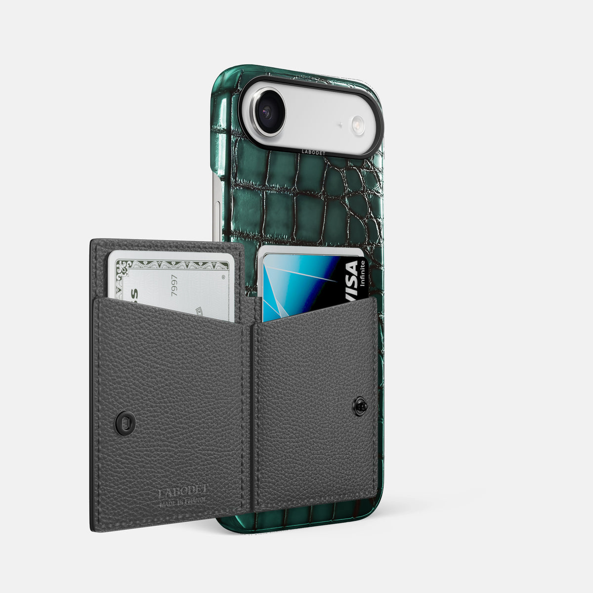Bi-Fold Case For iPhone 17 Air In Patina Alligator -2 | Green-Black