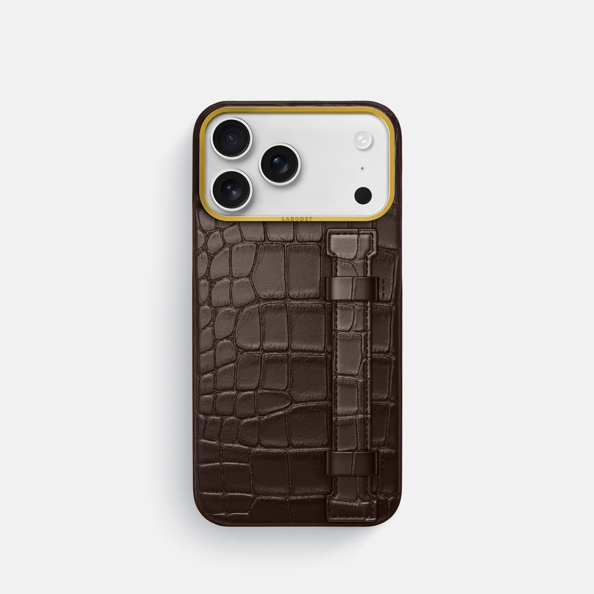 Handle Case For iPhone 17 Pro In Alligator -1 | Dark-Brown-Gold