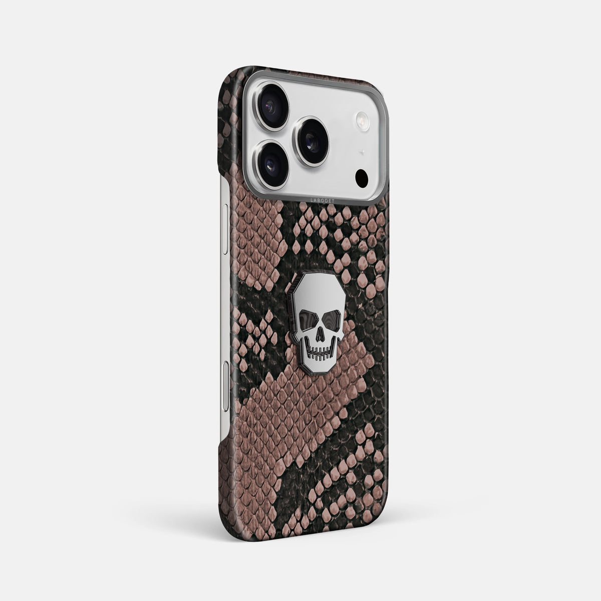Classic Case With Titanium Skull For iPhone 18 Pro Max In Deluxe Python -2 | Mahogany-Brown-Steel