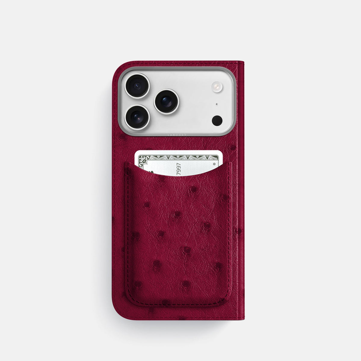 Folio Case with Card For iPhone 18 Pro In Ostrich -3 | Bordeaux-Steel