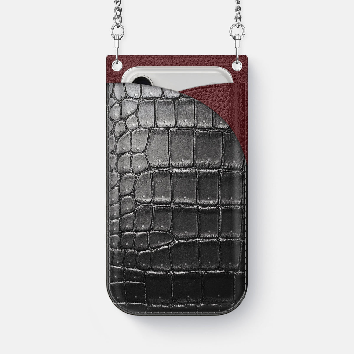 Crossbody Bag For iPhone 18 Pro Max In Porosus Crocodile -1 | Shiny-Black-Steel