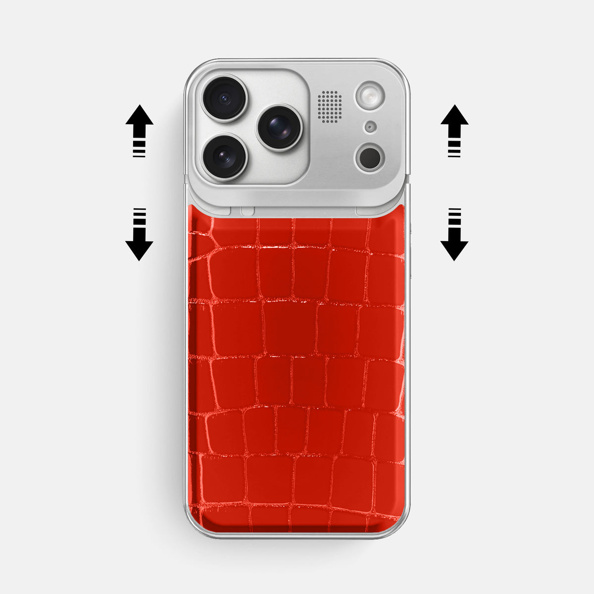 Metal Case For iPhone 17 Pro Max In Shiny Alligator -2 | Coral-Orange-Steel