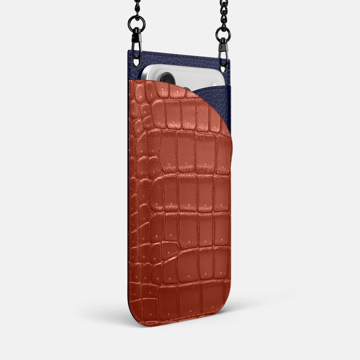 Crossbody Bag For iPhone 18 Pro Max In Porosus Crocodile -2 | Nuts-Black