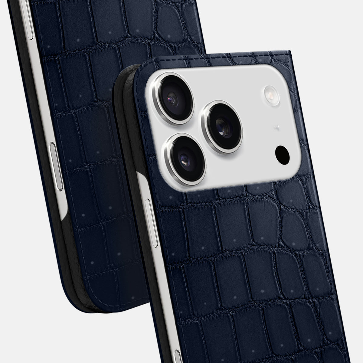 Folio Slim Case For iPhone 17 Pro Max In Porosus Crocodile -5 | Deep-Blue-Sea