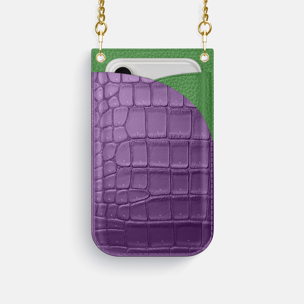 Crossbody Bag For iPhone 18 Pro In Porosus Crocodile -1 | Purple-Gold
