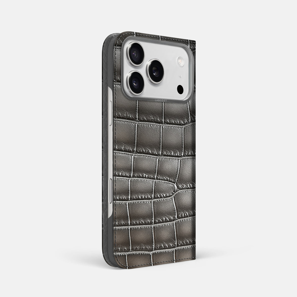 Folio Case For iPhone 17 Pro Max In Patina Alligator -1 | Grey-Steel