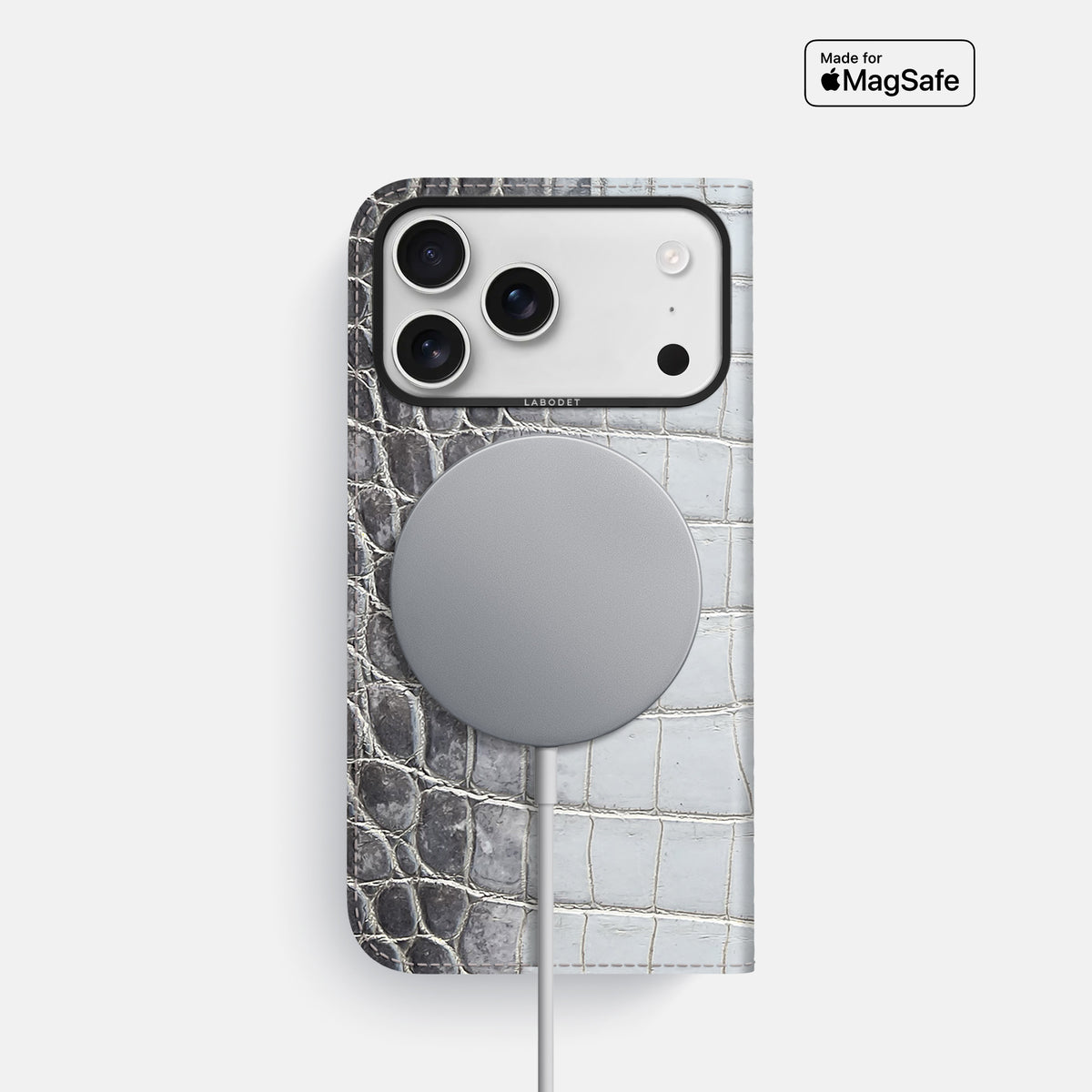Folio Case For iPhone 17 Pro In Himalayan Crocodile -3 | Silver-Black