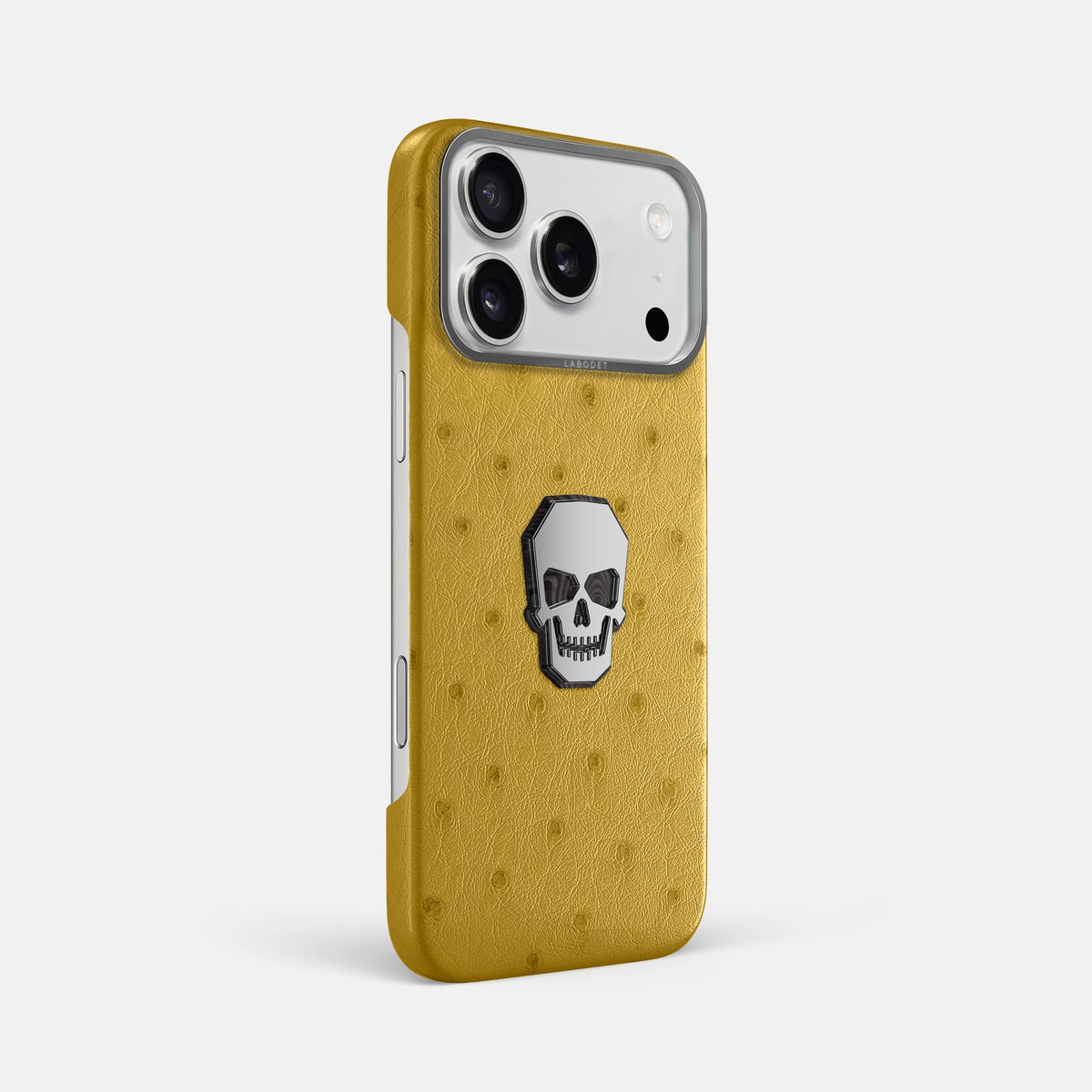 Classic Case With Titanium Skull For iPhone 18 Pro Max In Ostrich -2 | Gold-Steel