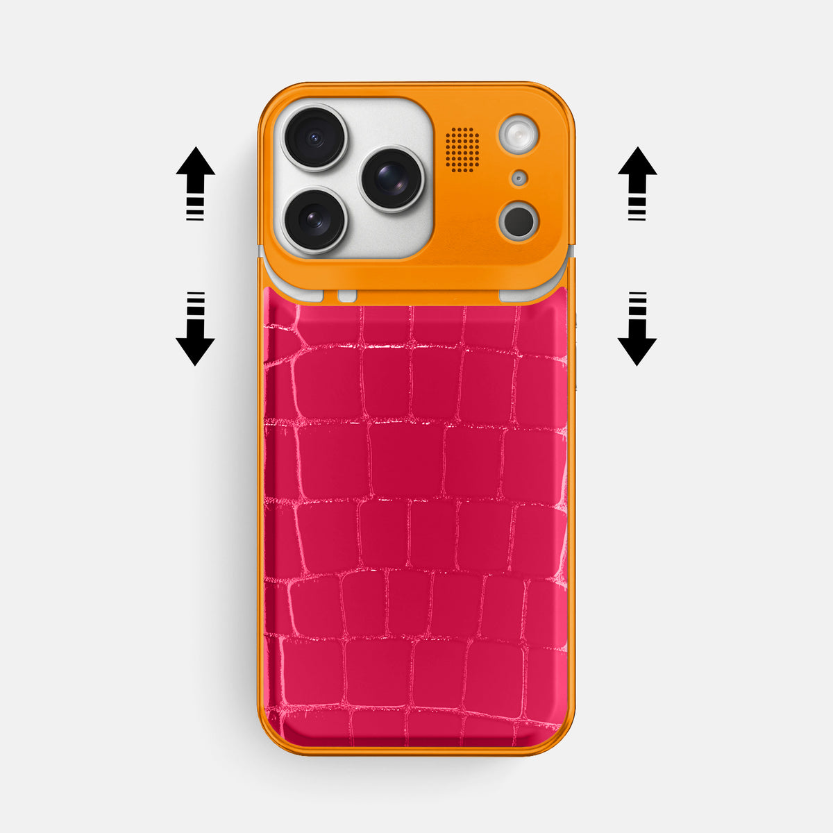 Metal Case For iPhone 17 Pro Max In Shiny Alligator -2 | Pink-Panther-Orange