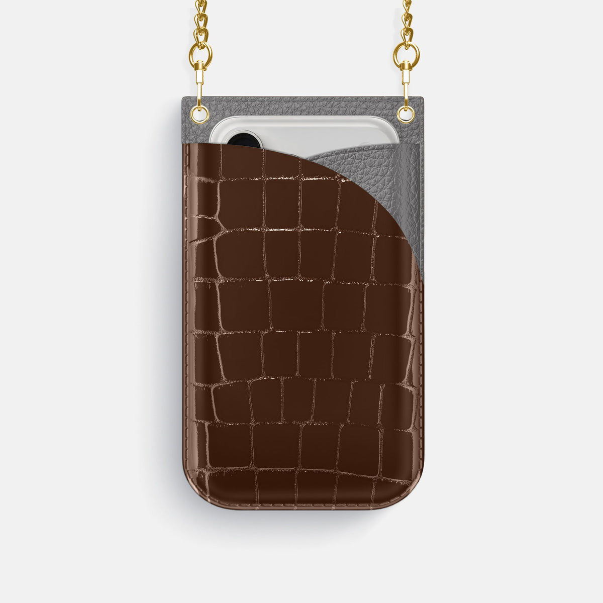 Crossbody Bag For iPhone 18 Pro In Shiny Alligator -1 | Brown-Gold