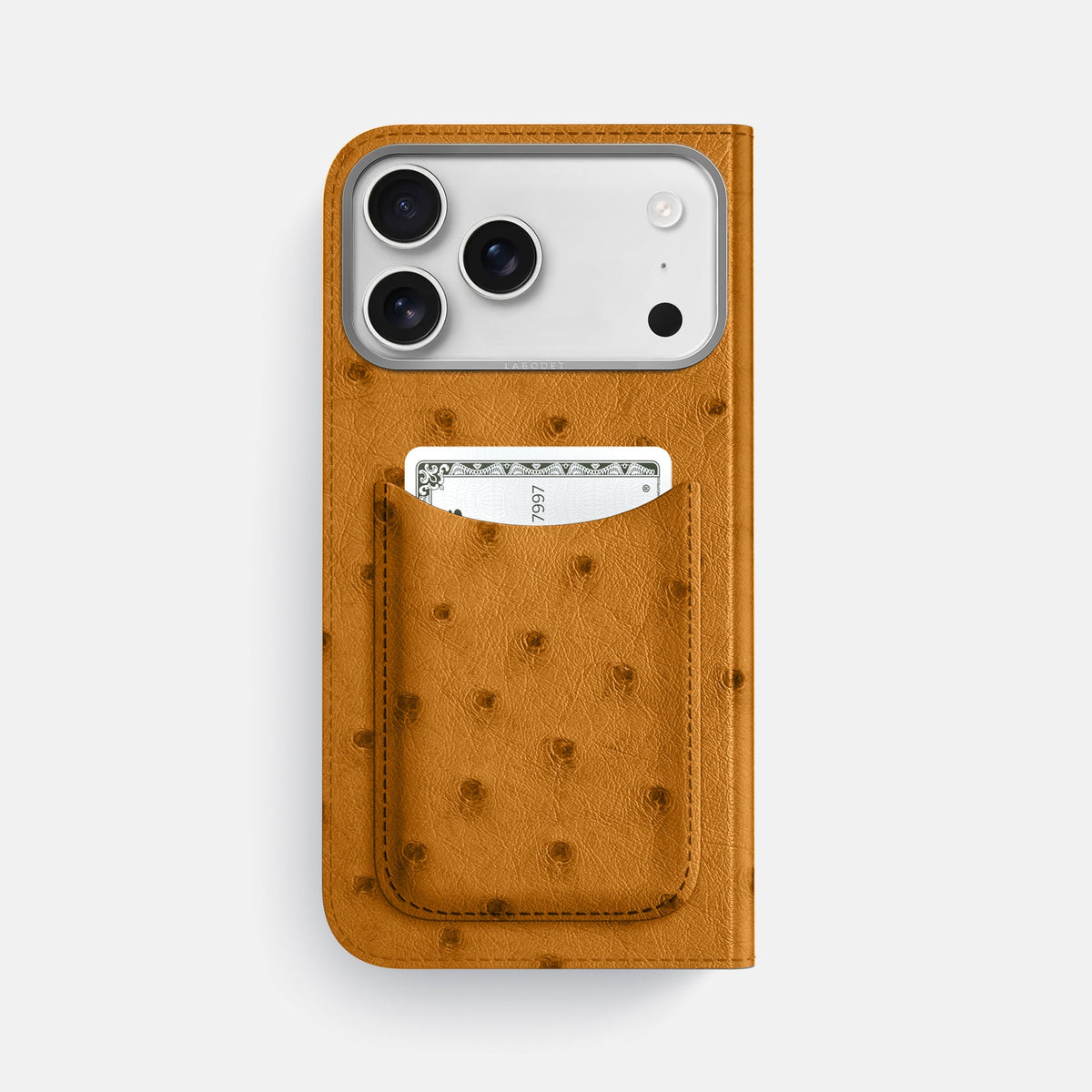 Folio Case with Card For iPhone 18 Pro Max In Ostrich -3 | Chestnut-Steel